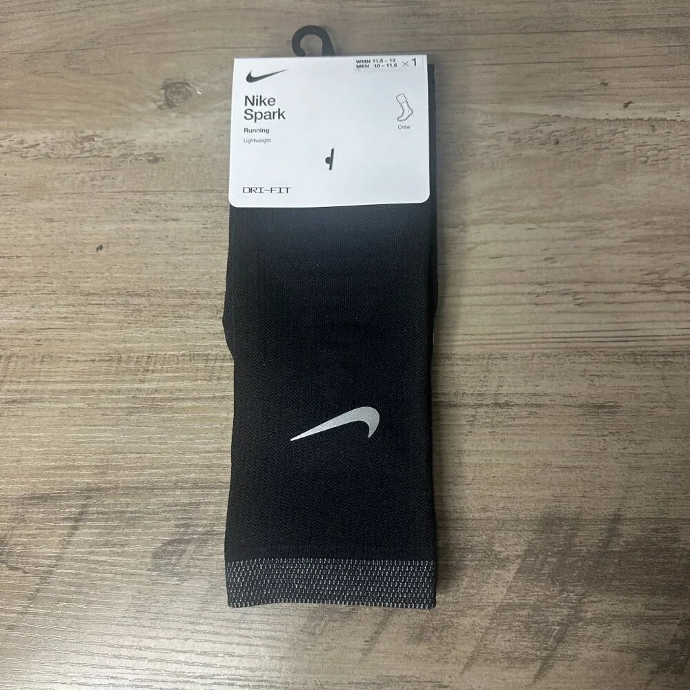 NWT Nike Unisex Spark Dri-FIT Running Crew Socks Black Size Large (DA3584-010)